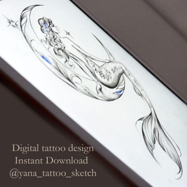 Mermaid Tattoo Design Crescent Moon Mermaid Tattoo Sketch Idea