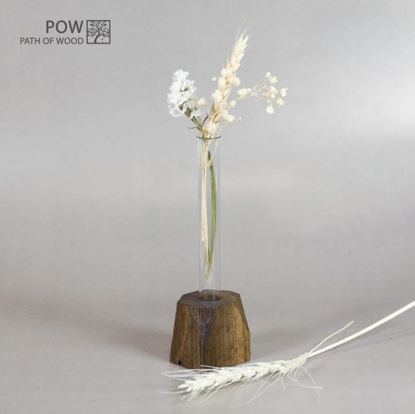Small Flower vase Walnut+Glass Hand Made Carving #1