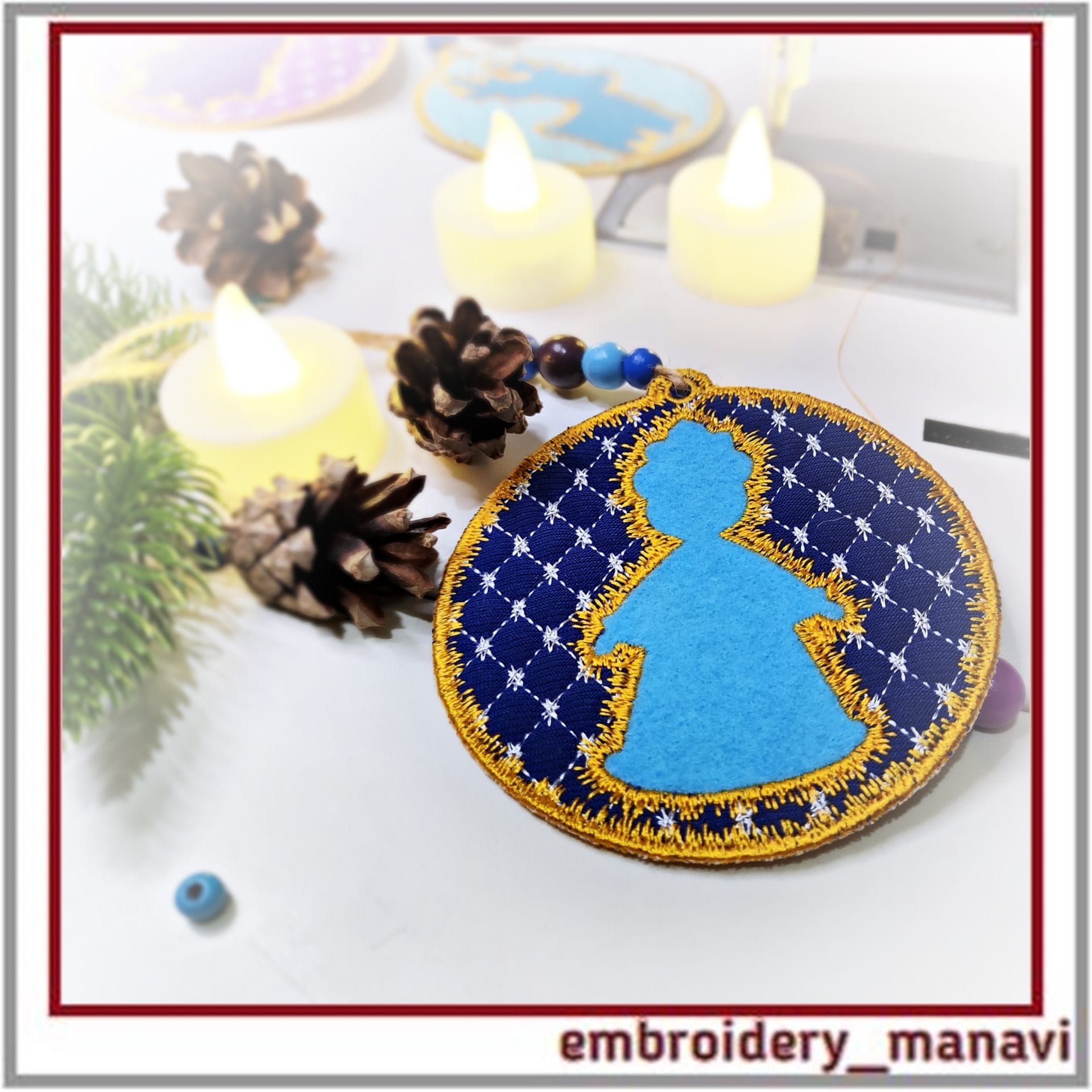 ITH Christmas Pendant Snow Maiden Embroidery Design for 4x4 Hoop 1 ITH Snow Maiden pendant for 4x4 hoop. Christmas embroidery design with instructions. Instant download for festive gifts & decor.