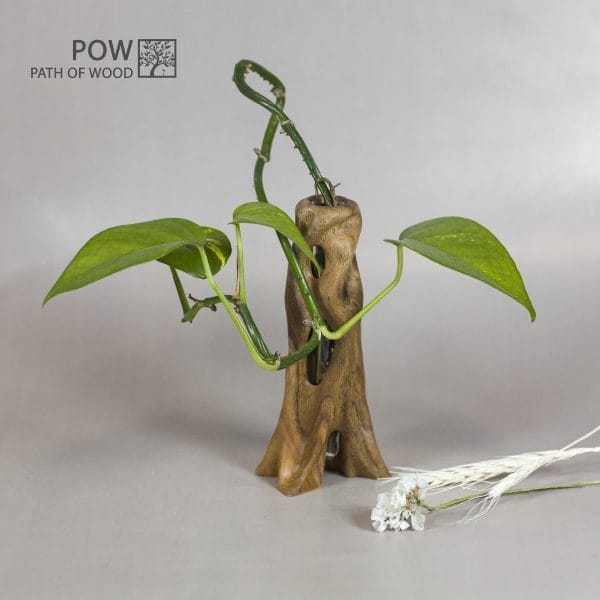 Flower vase Walnut+Glass Hand Made Carving