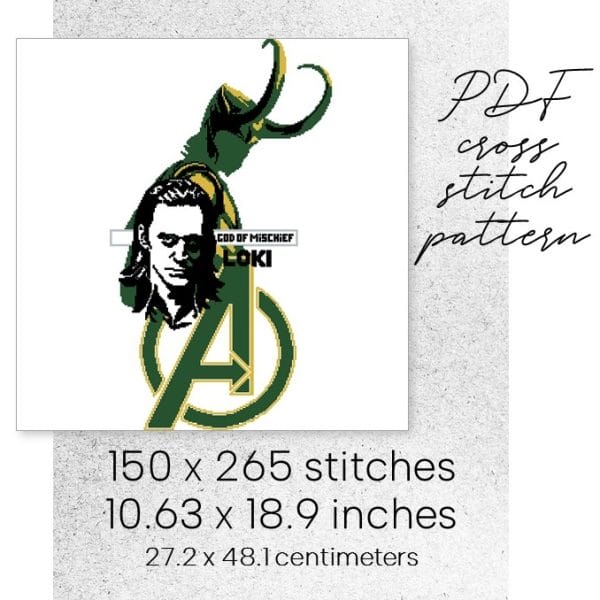 Cross Stitch Pattern Loki Marvel Avengers MCU Comics Home Decor