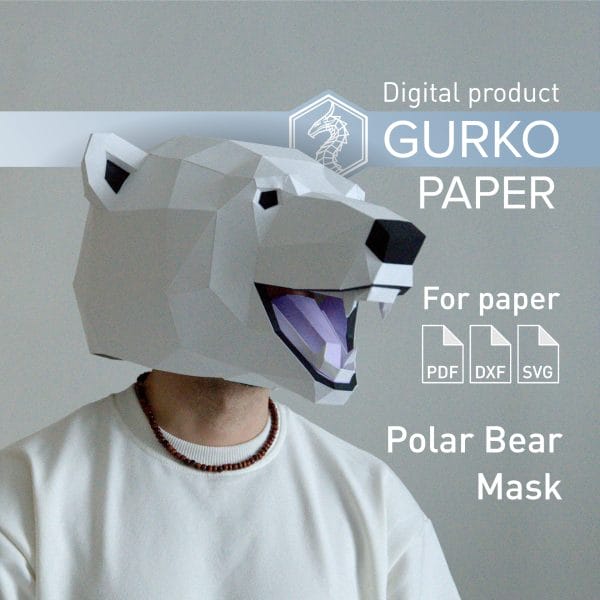 Polar Bear Mask Papercraft, Digital Template, PDF, SVG, DXF