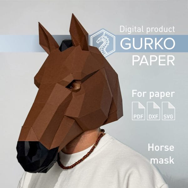 Horse Mask Papercraft, Digital Template, PDF Download, SVG, DXF