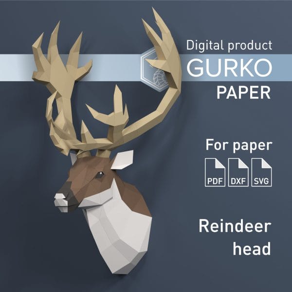 Reindeer Head Papercraft, Digital Template, PDF, SVG, DXF