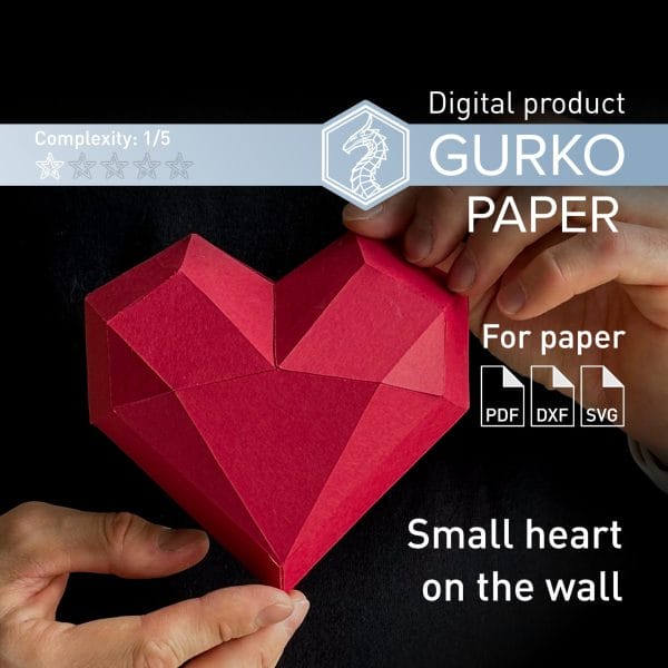 Papercraft Small Heart On Wall, Digital Template, PDF, SVG, DXF