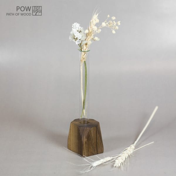 Small Flower vase Walnut+Glass Hand Made Carving #10