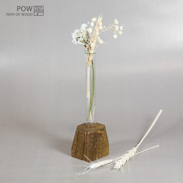 Small Flower vase Walnut+Glass Hand Made Carving #11