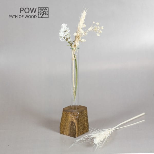 Small Flower vase Walnut+Glass Hand Made Carving #2
