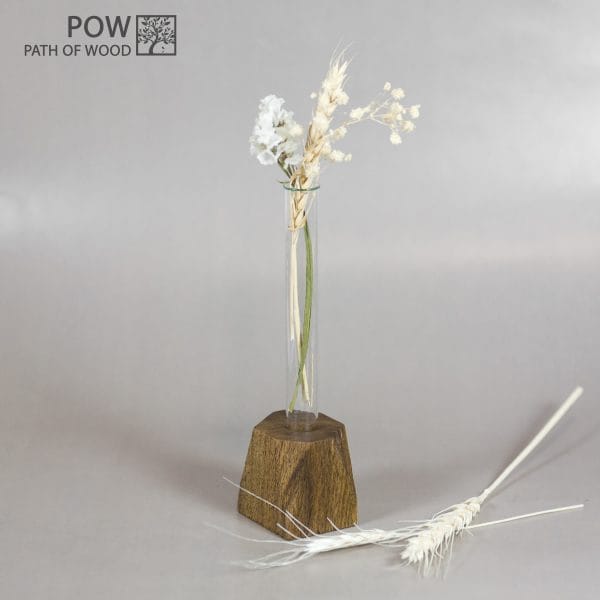 Small Flower vase Walnut+Glass Hand Made Carving #4