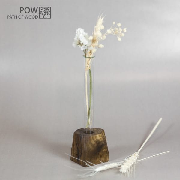 Small Flower vase Walnut+Glass Hand Made Carving #5