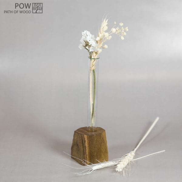 Small Flower vase Walnut+Glass Hand Made Carving #6