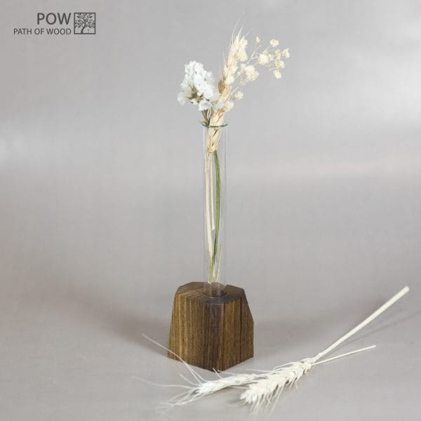 Small Flower vase Walnut+Glass Hand Made Carving #7