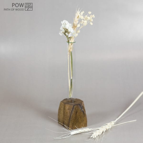 Small Flower vase Walnut+Glass Hand Made Carving #8
