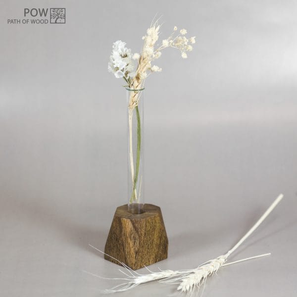 Small Flower vase Walnut+Glass Hand Made Carving #9