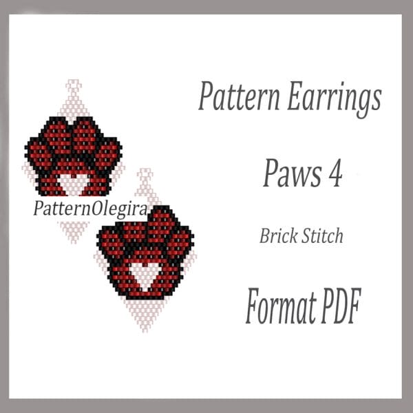 Paws 4 Earrings bead patterns PDF file Beading patterns Beading earrings Beading Paws Olegirabeadpatterns