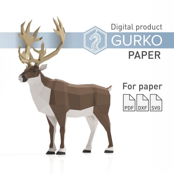 Reindeer Papercraft, Deer, Digital Template, PDF, SVG, DXF