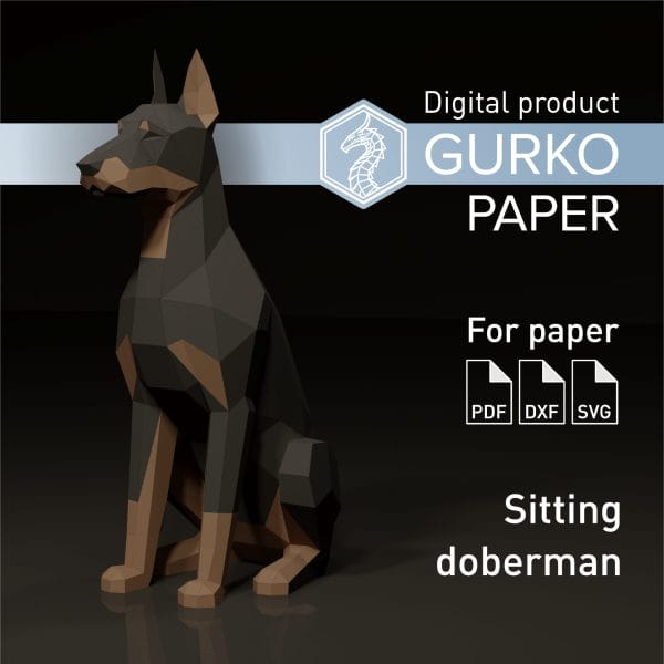 Sitting Doberman #2 Papercraft, Digital Template, PDF, SVG, DXF