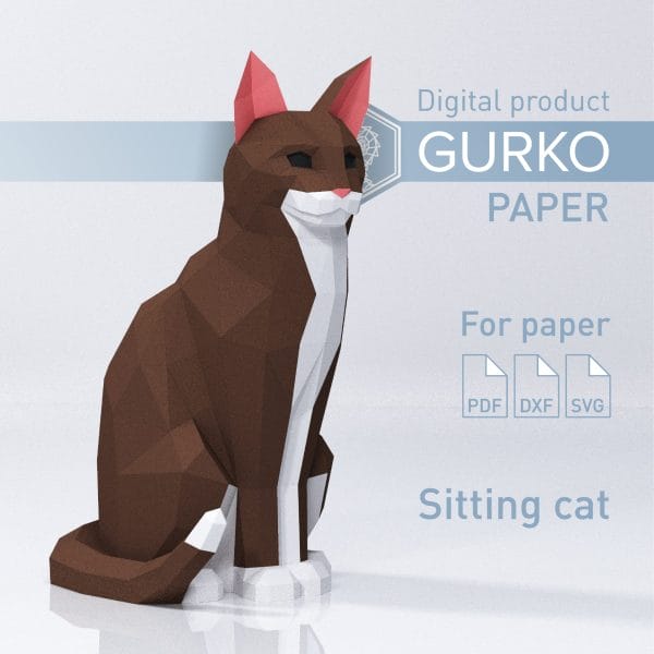 Sitting Cat Papercraft, Digital Template, PDF, SVG, DXF Download