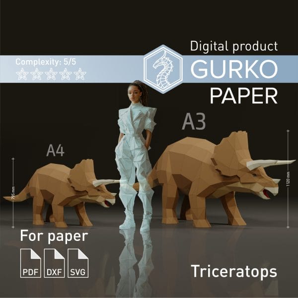 Triceratops 1800 mm Papercraft, Dinosaur, Digital, PDF, SVG, DXF,