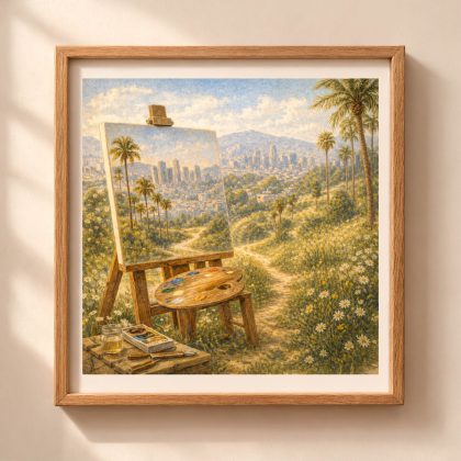 Woodland Los Angeles Wall Art Printable palm trees skyline painting scene