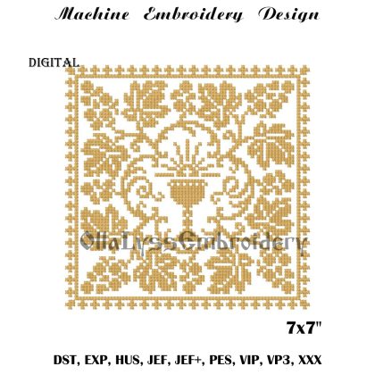 Eucharist Chalice With Grape 7x7" cross stitch embroidery design.