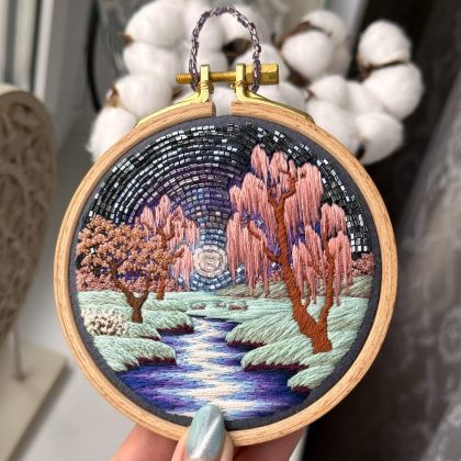 Comfortable Silence, hand embroidery landscape