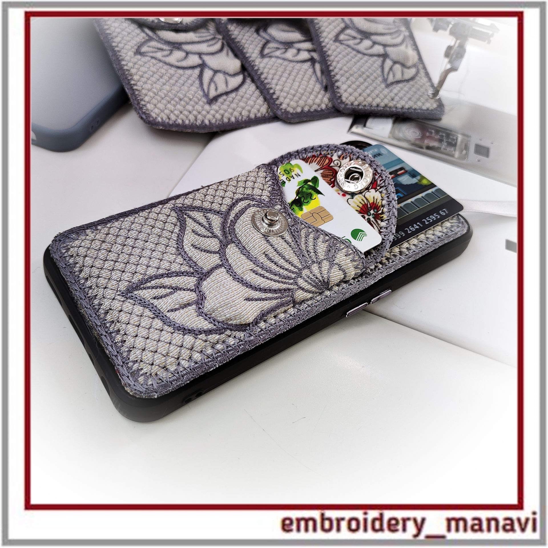 ITH Phone Case Wallet Card Holder Embroidery Design Magnolia 7 ITH Phone Case Wallet Card Holder Embroidery Design Magnolia - Image 7