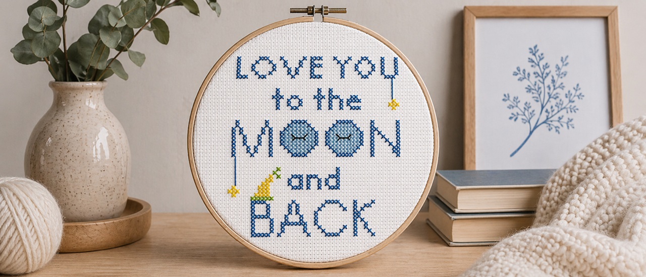 Love You to the Moon and Back Cross Stitch Pattern by Daria Rakova
