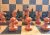 Antique Russian chessmen red black, Soviet chess pieces set 1950s