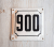 Vintage house address number plate 900 – Soviet street number sign plaque white black