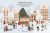 Christmas city clipart, People on winter market illustration