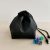 Leather dice bag 6 pockets Black smooth leather