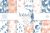 Watercolor moon blue and cream Digital seamless pattern