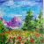 Mountain landscape painting 6*6 inches poppy by Yalozik