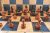 Antique Russian weighted chessmen set red black – 1950s vintage old Soviet wooden chess pieces